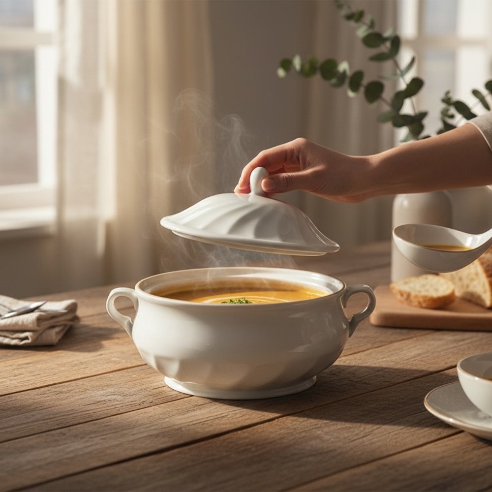 Vintage Hearthside “Gaiety” Sculptura Stoneware Covered Serving Bowl